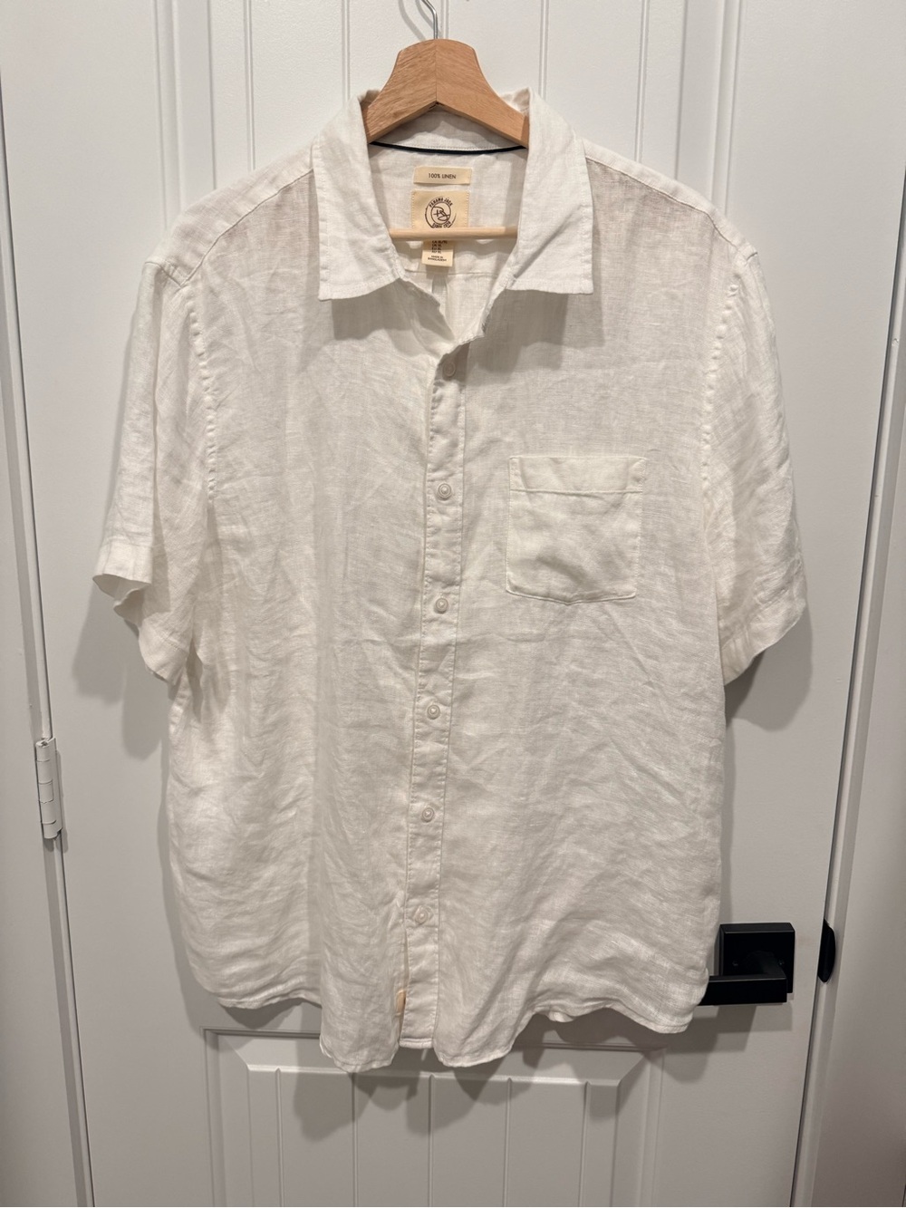 Panama Jack Men's White Short-Sleeve Linen Button-Down Shirt